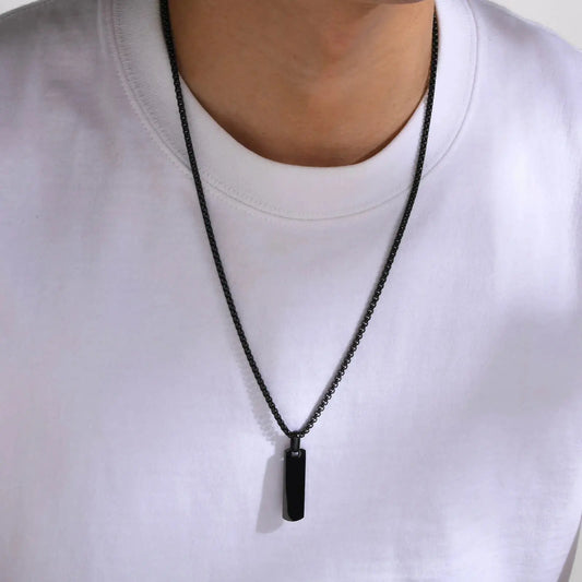 Jewelify Black Bar Stainless Steel Pendant Necklace for Men - Jewelify Shop