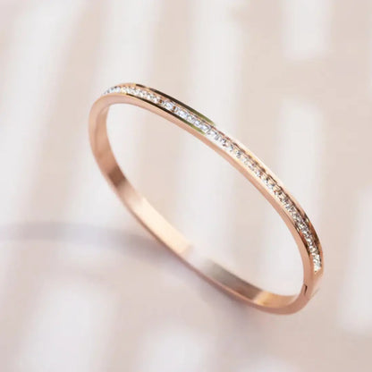 Jewelify Elegant Round Titanium Steel 18K Rose Gold-Plated Rhinestone Bangle - Jewelify Shop