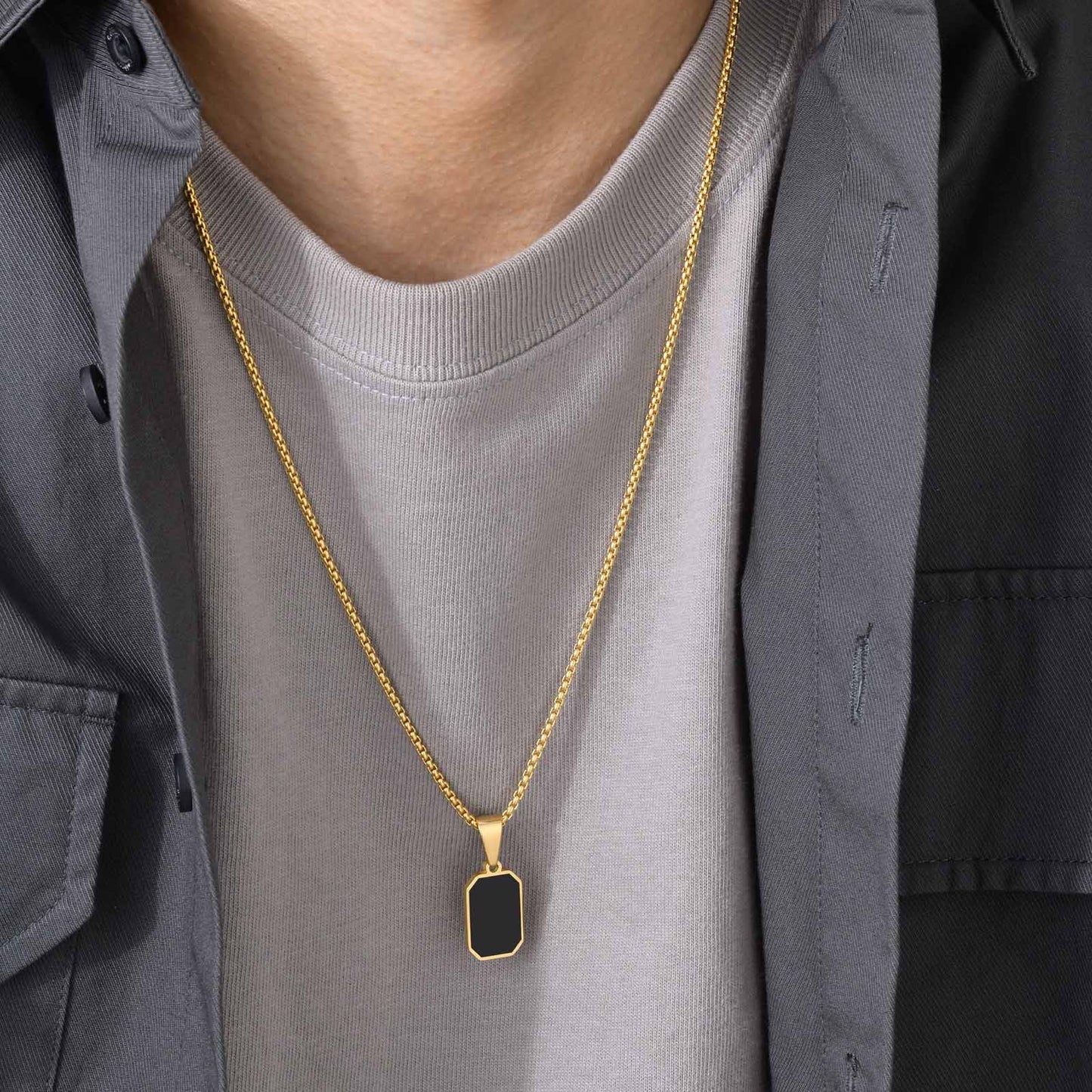 Jewelify Gold-Plated Stainless Steel Black Square Natural Stone Pendant for Men - Jewelify Shop