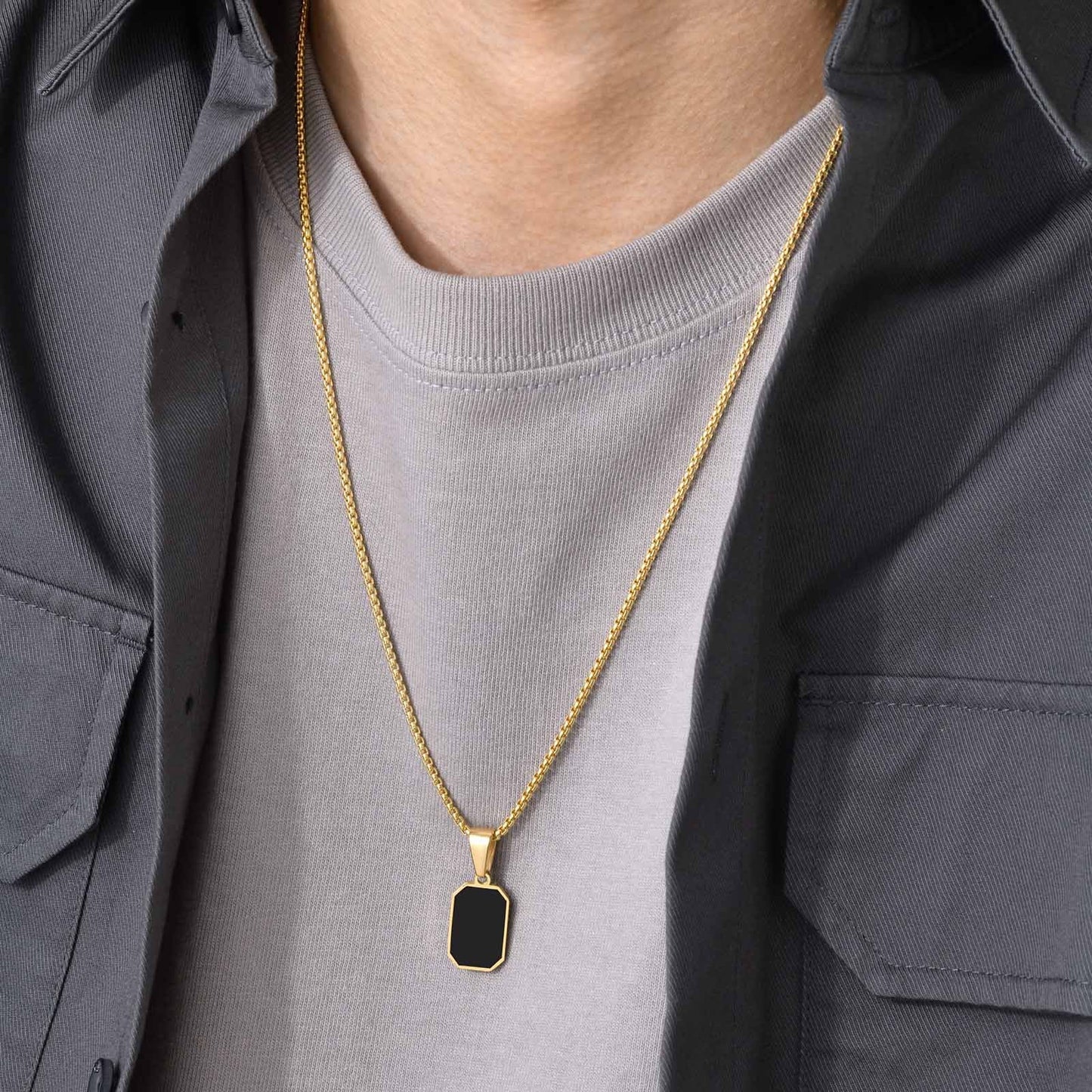 Jewelify Gold-Plated Stainless Steel Black Square Natural Stone Pendant for Men - Jewelify Shop