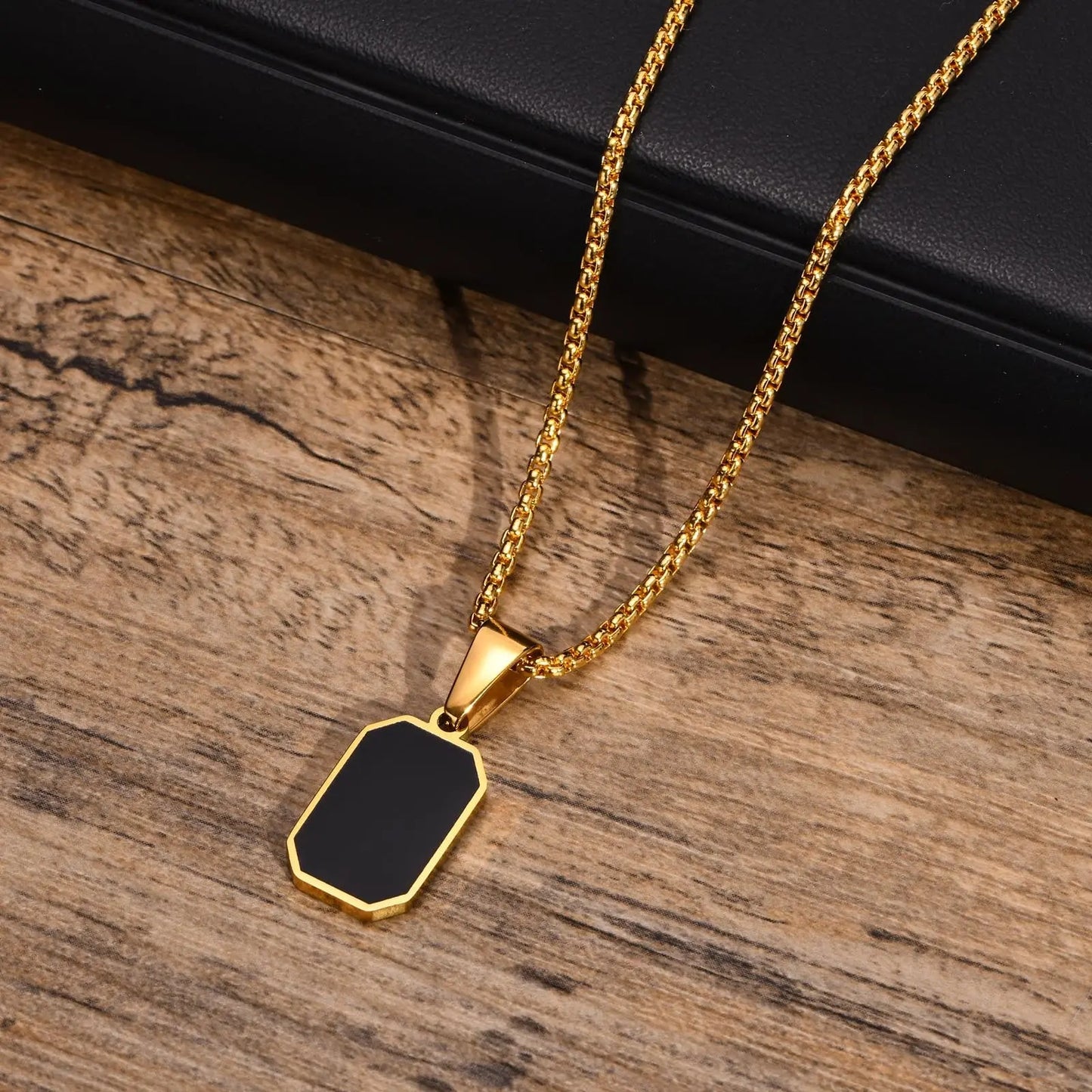 Jewelify Gold-Plated Stainless Steel Black Square Natural Stone Pendant for Men - Jewelify Shop