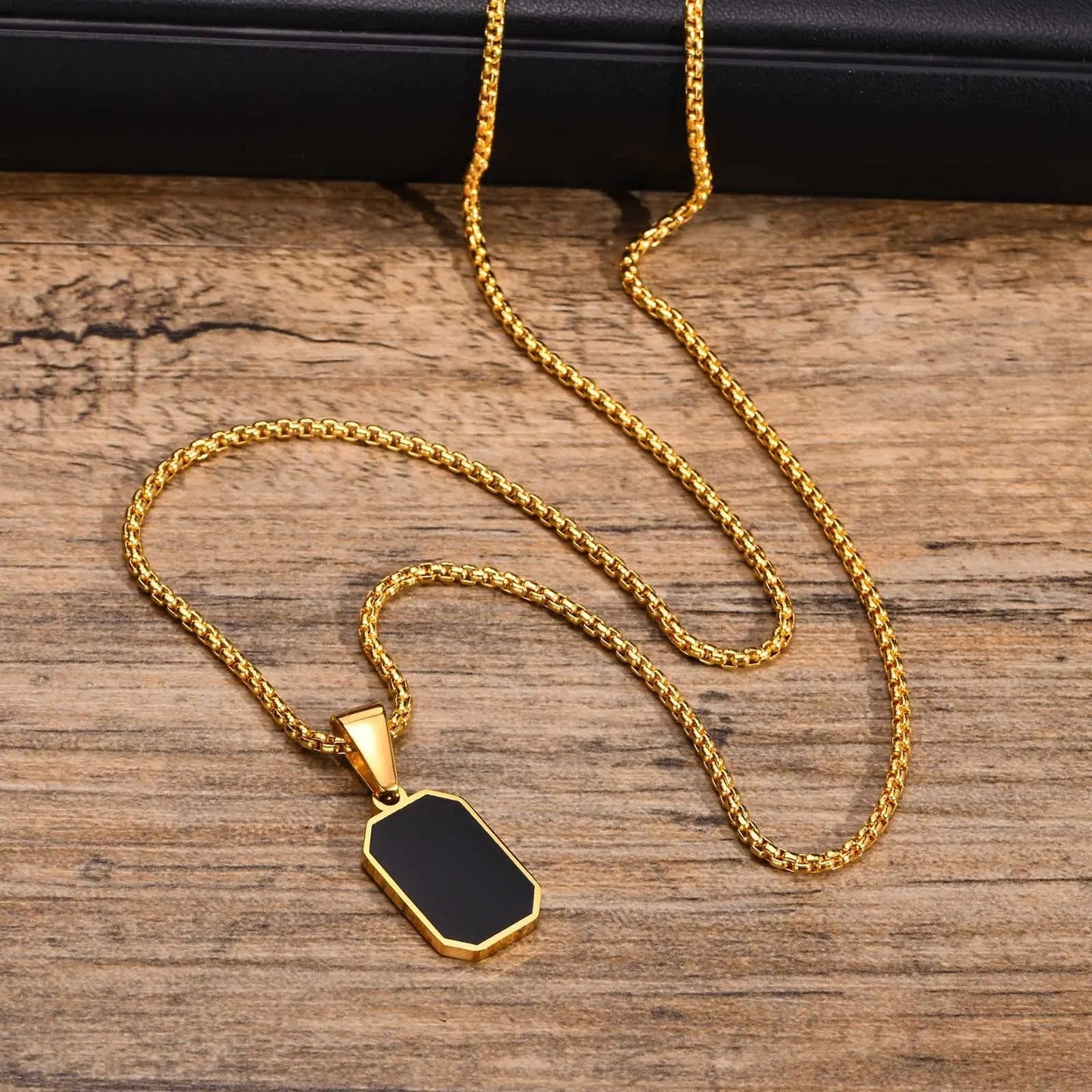 Jewelify Gold-Plated Stainless Steel Black Square Natural Stone Pendant for Men - Jewelify Shop