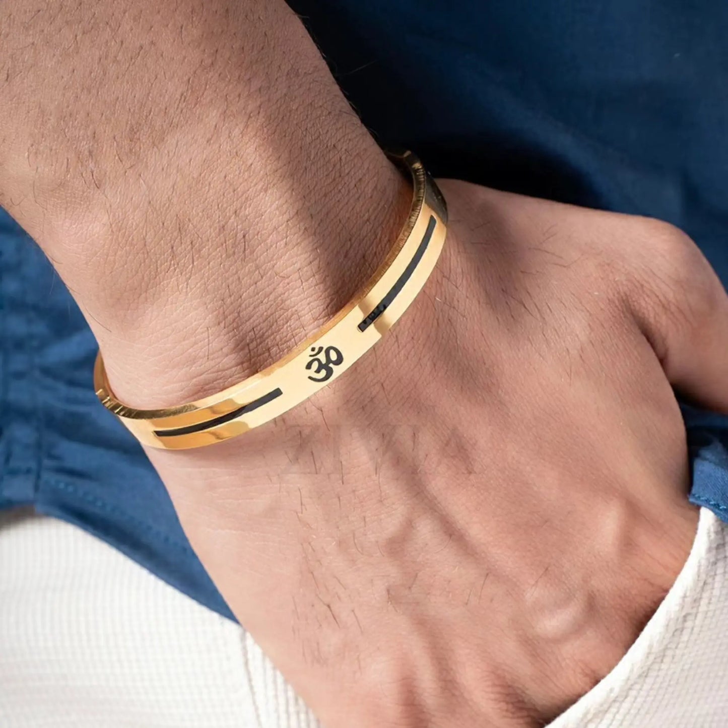 Jewelify Om Carving Premium Gold Bracelet For Men - Jewelify Shop