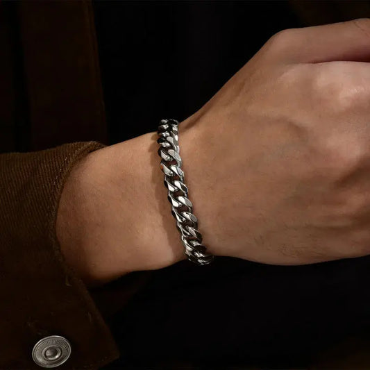 Jewelify Silver Stainless Steel Curb Bracelet For Men (8.2 Inch) - Jewelify Shop