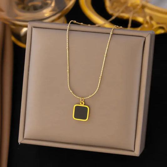 Jewelify Square Double-Sided Pendant Necklace with Gold Chain - Jewelify Shop