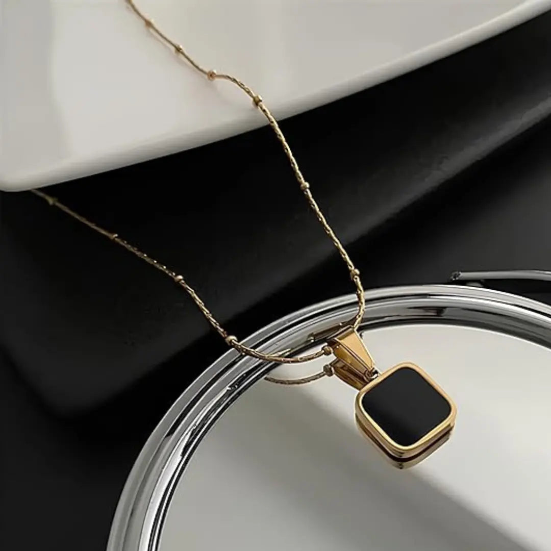 Jewelify Square Double-Sided Pendant Necklace with Gold Chain - Jewelify Shop