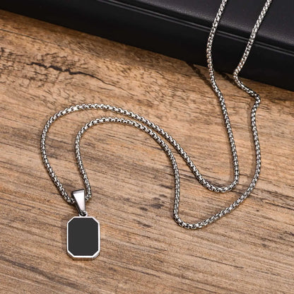 Silver Stainless Steel Black Square Natural Stone Men - Jewelify Shop